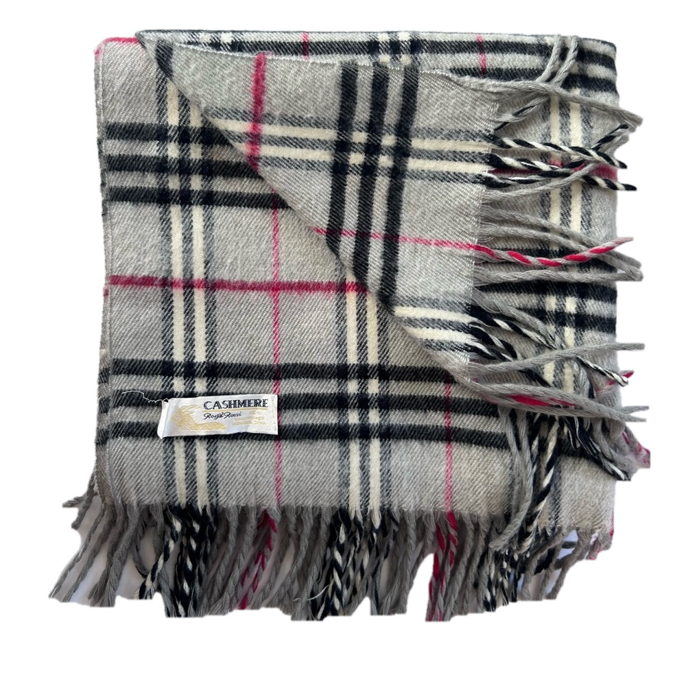 Royal Rossi Large Cashmere Scarf Burberry Design 70" L plaid red grey xl size